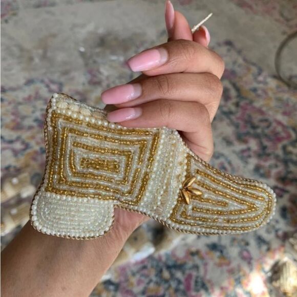 Set of 5 Gold/White Beaded Christmas Tree Holiday Ornaments - Picture 3 of 9